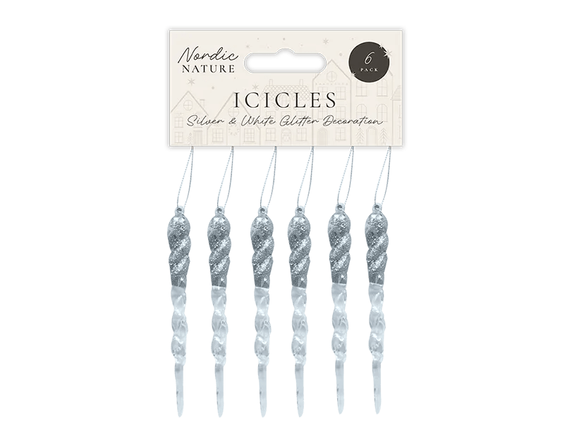 13cm 6pcs Shatterproof Glitter Icicles Ornament - MODA FLORA Santa's Workshop