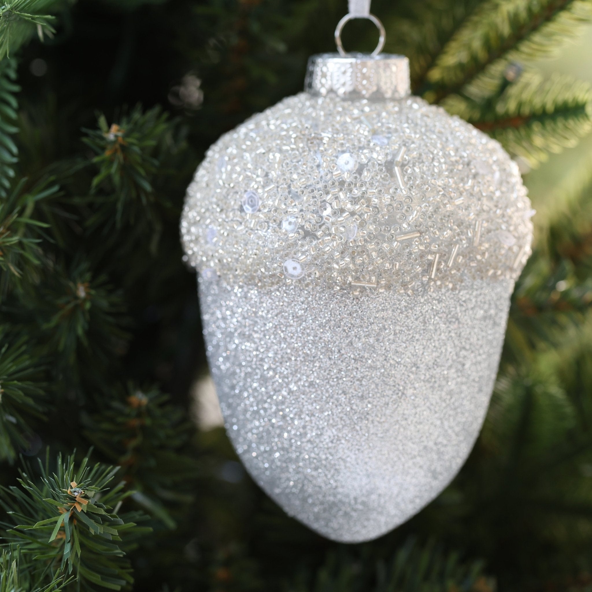 13cm Shatterproof Acorn Ornament Silver OPS051S - MODA FLORA Santa's Workshop