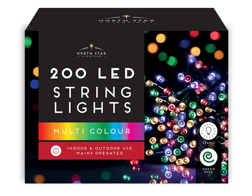 14.4 meters Multicoloured LED Mains Operated Christmas Lights 200 Count