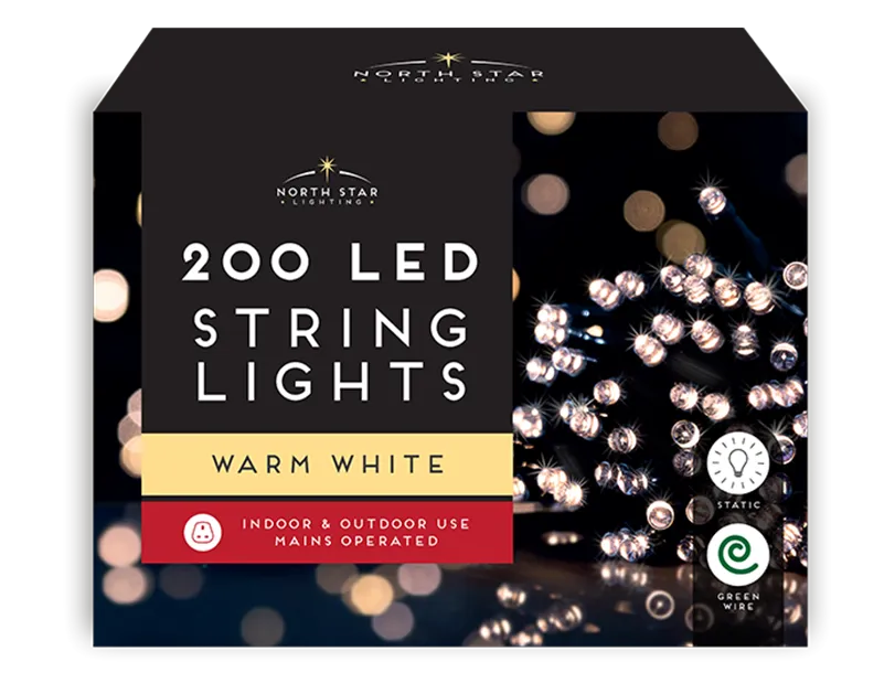 14.4 meters Warm White LED Mains Operated Christmas Lights 200 Count