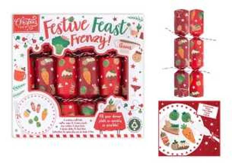 6pcs 9" Festive Feast Frenzy Game Christmas Crackers