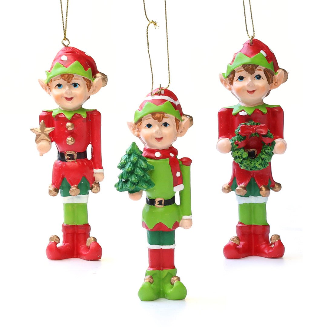 3pcs Christmas Elves Shatterproof Ornaments OPS017 - MODA FLORA Santa's Workshop