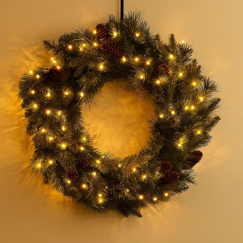 60cm Premium Quality Artificial Wreath with 50 lights HRL24 - MODA FLORA Santa's Workshop