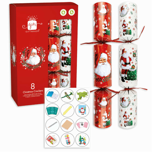 8PCS 12" Traditional Santa Claus Christmas Crackers CRK1206 - 005RD - MODA FLORA Santa's Workshop