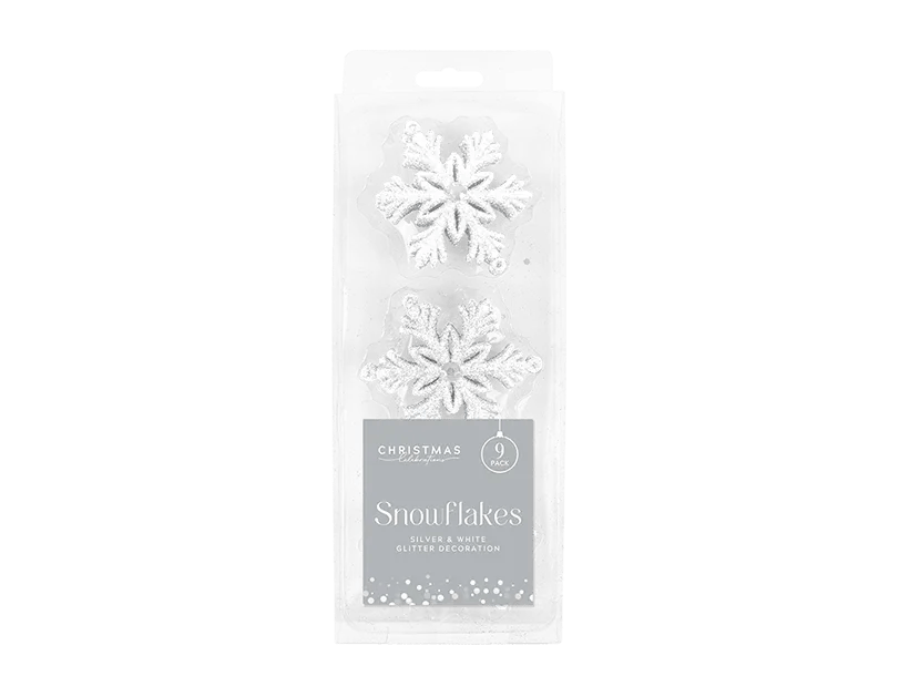9pcs Glittered Christmas Snowflakes Shatterproof Ornaments Set - MODA FLORA Santa's Workshop