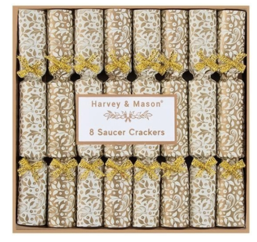 8PCS 4.5" Harvey & Mason Cream and Gold Christmas Saucer Crackers
