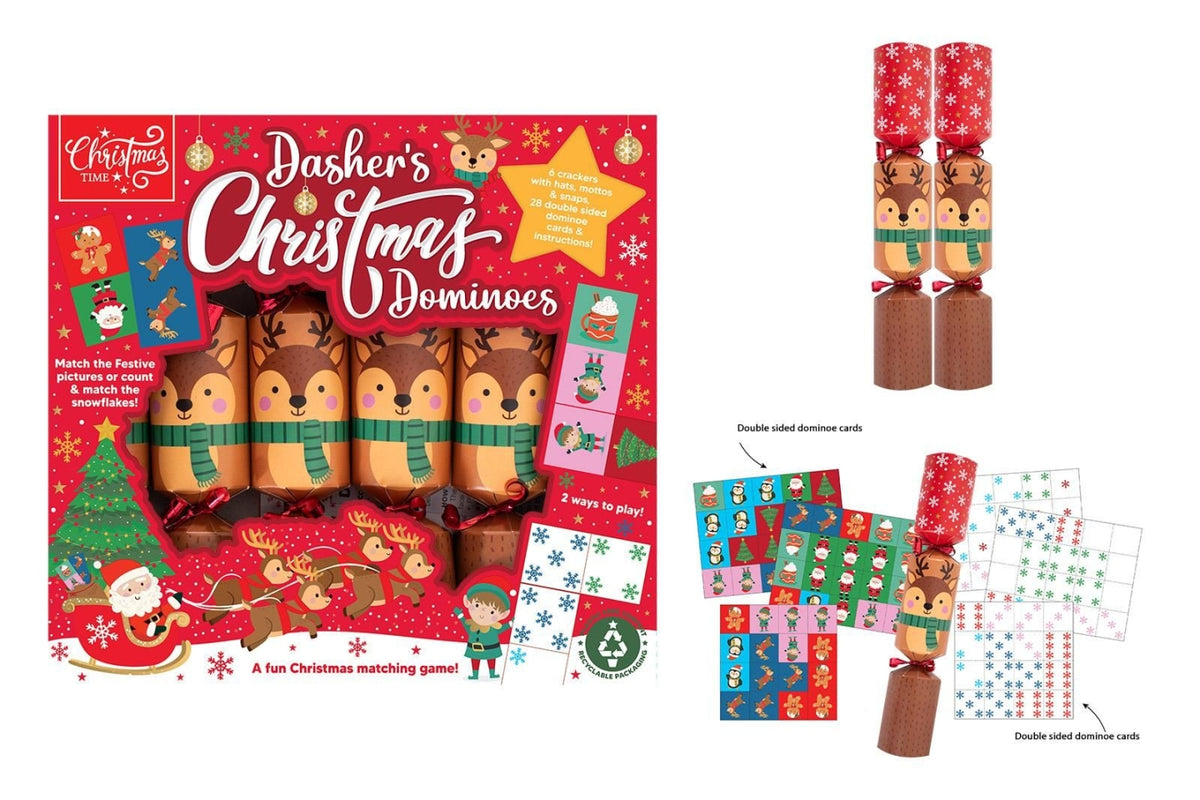6pcs 9" Dashers Dominoes Game Christmas Crackers