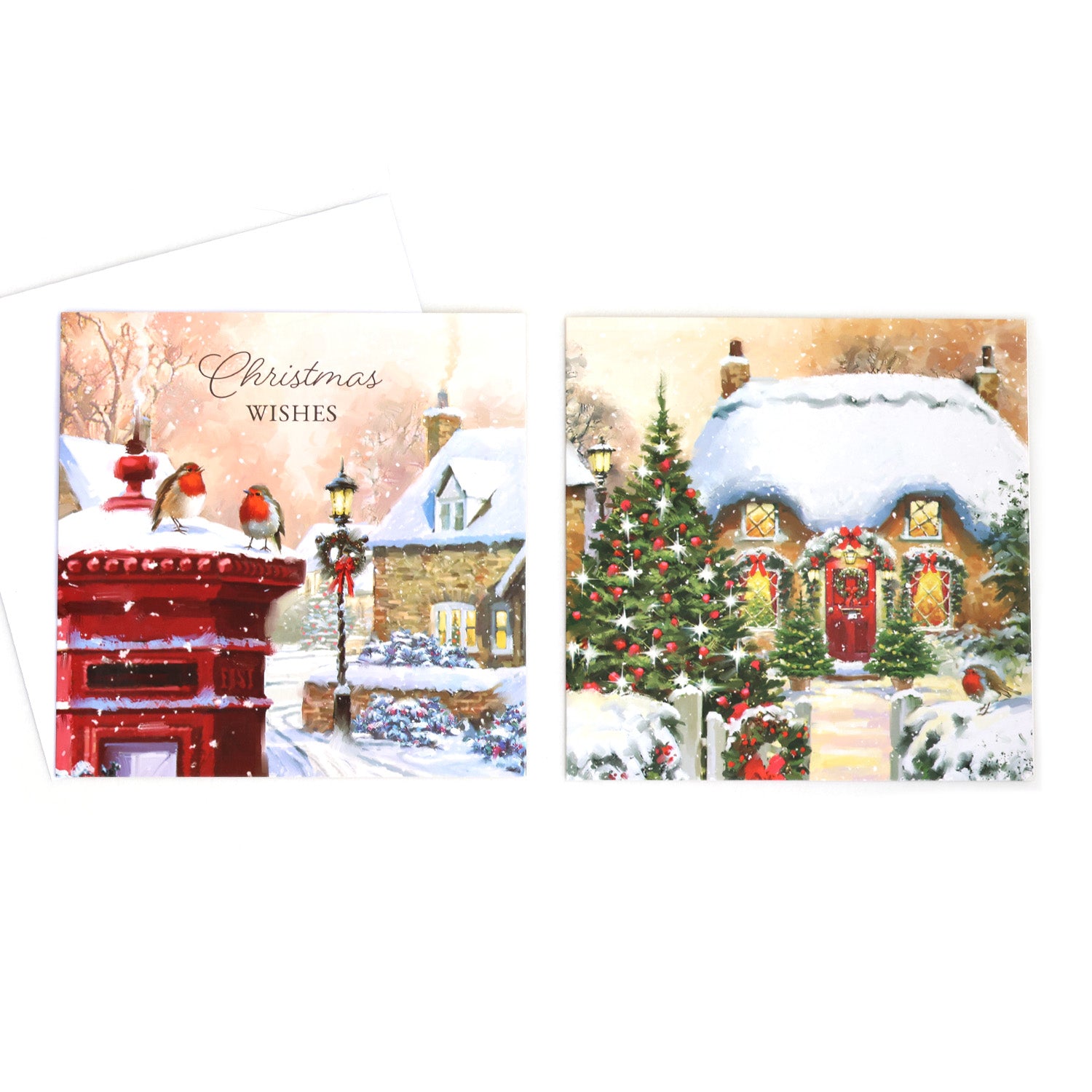 10PCS Cozy Cottage & Festive Robins Christmas Cards CRD007