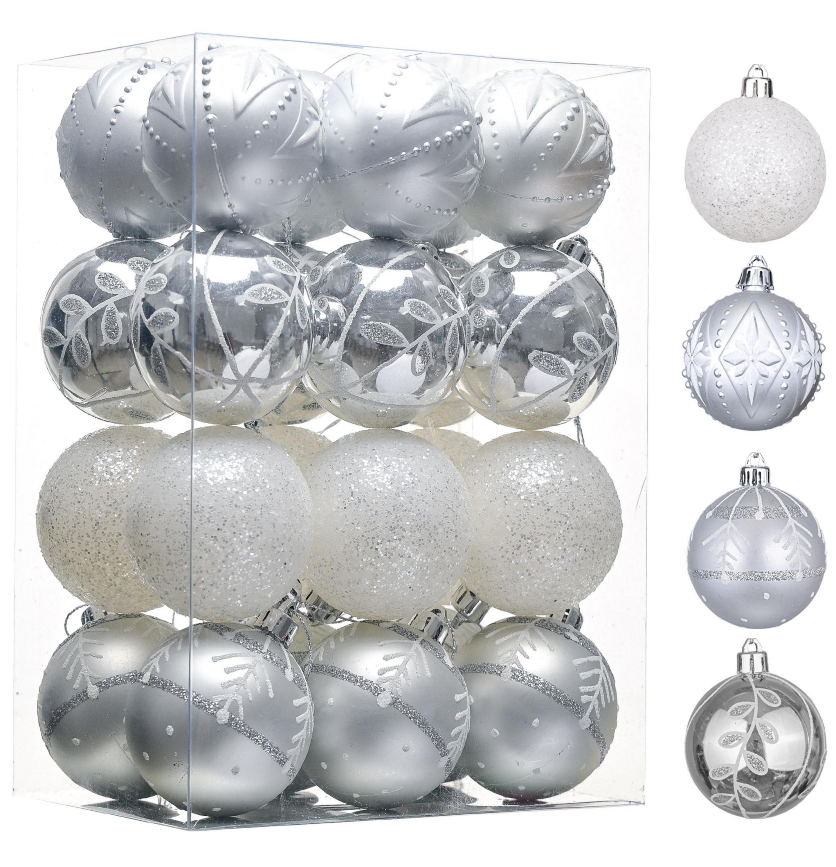 24pcs 6cm Shatterproof Silver & Christmas Baubles Set 06024001