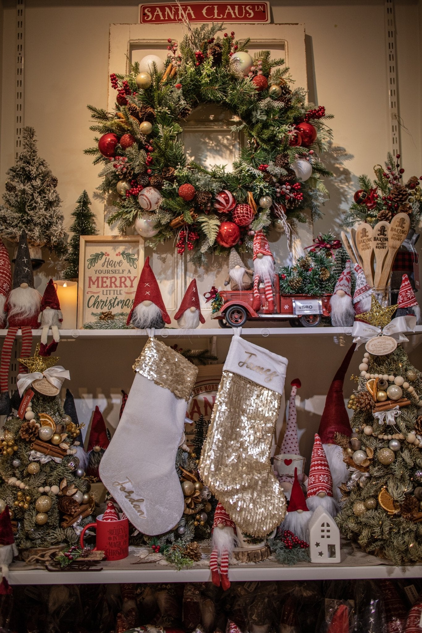 Personalised Christmas Stocking Gold 1pc - MODA FLORA Santa's Workshop