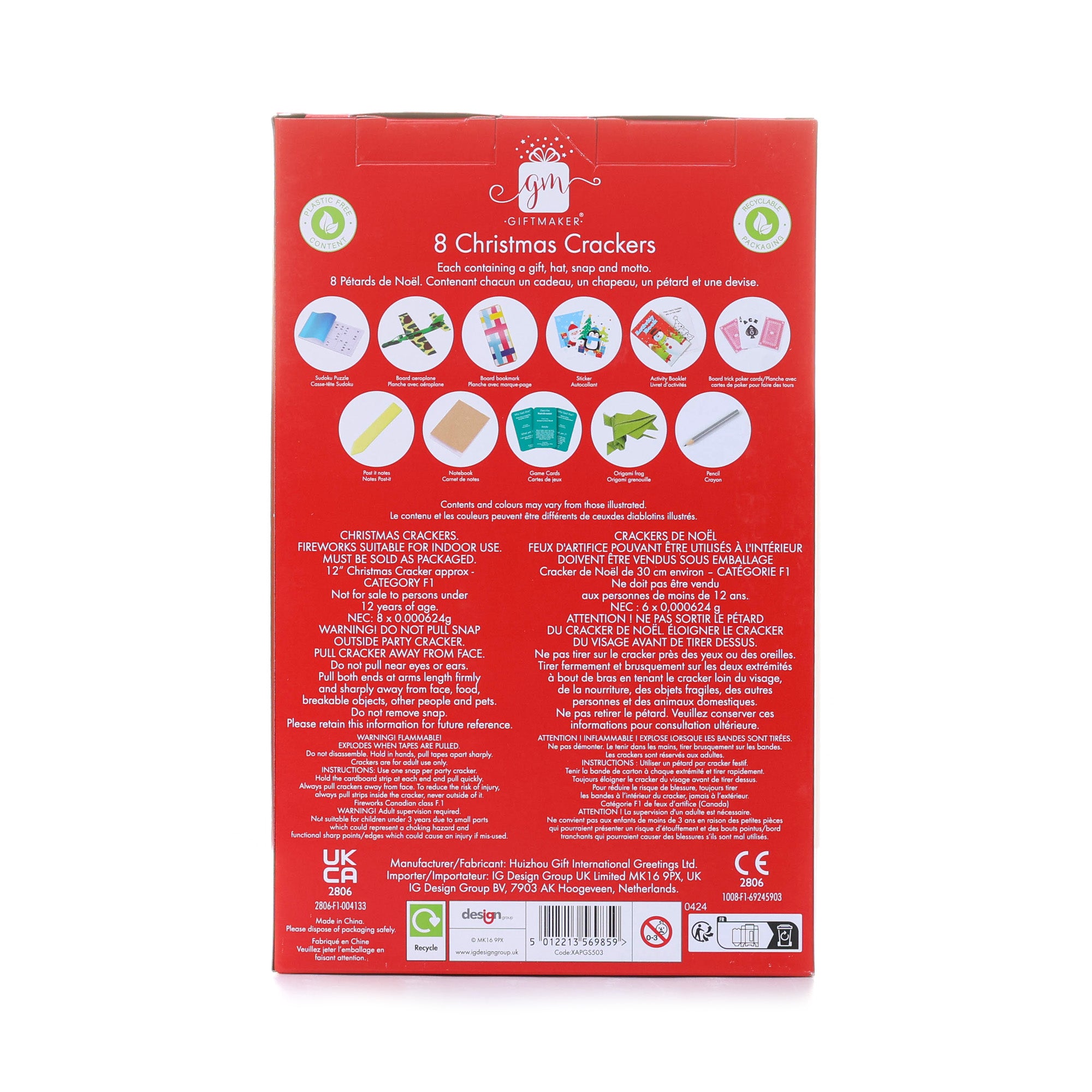 8PCS 12" Traditional Santa Claus Christmas Crackers CRK1206-005RD