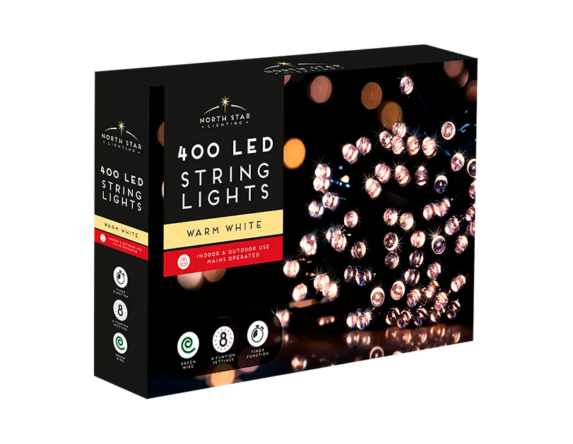 29 meters Warm White LED Mains Operated Christmas Lights 400 Count