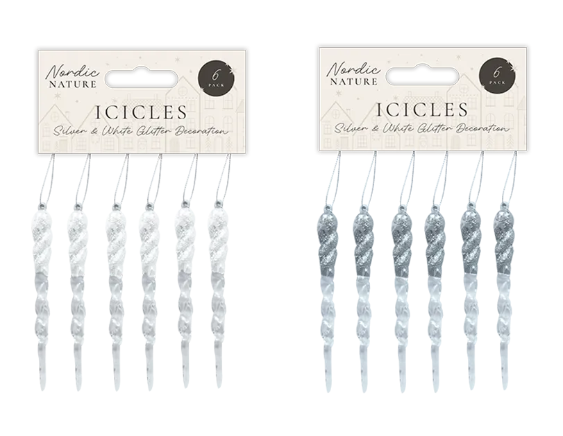 13cm 6pcs Shatterproof Glitter Icicles Ornament
