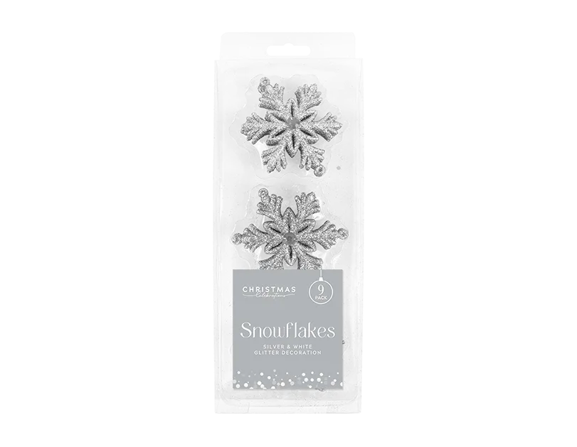 9pcs Glittered Christmas Snowflakes Shatterproof Ornaments Set