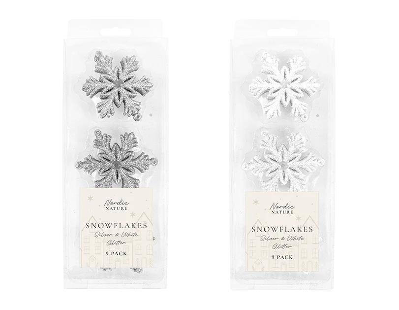 9pcs Glittered Christmas Snowflakes Shatterproof Ornaments Set