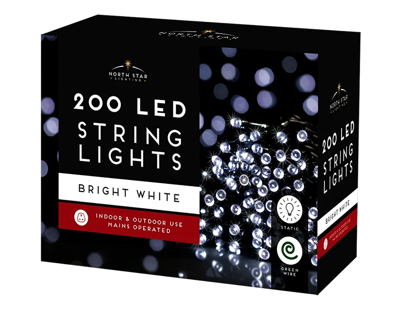 14.4 meters Bright White LED Mains Operated Christmas Lights 200 Count