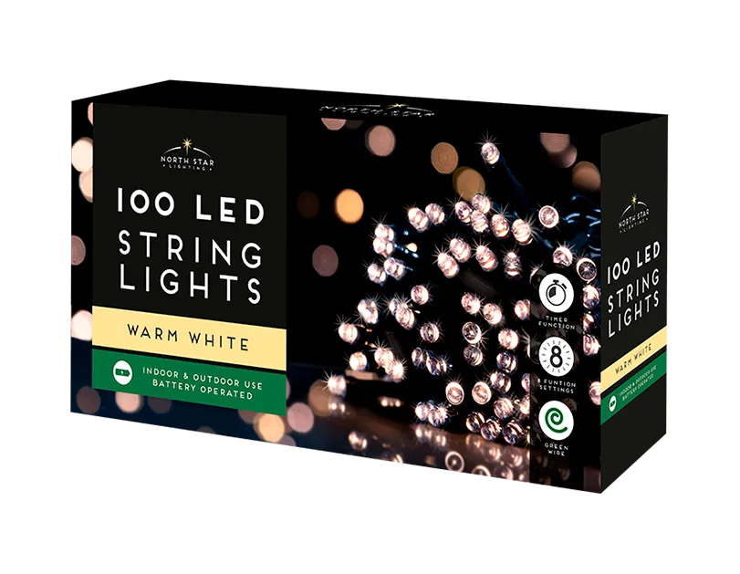 10 meters Warm White LED Battery Operated Christmas Lights 100 Count