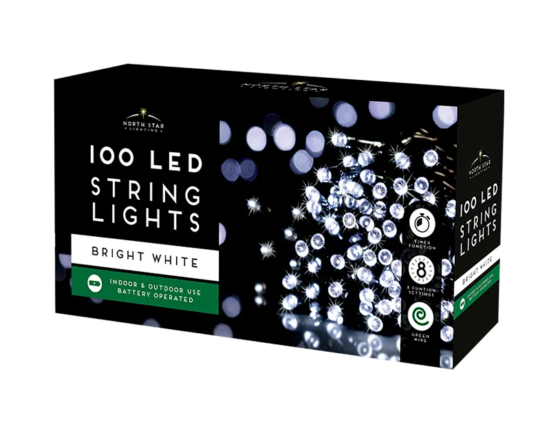 10 meters Bright White LED Battery Operated Christmas Lights 100 Count