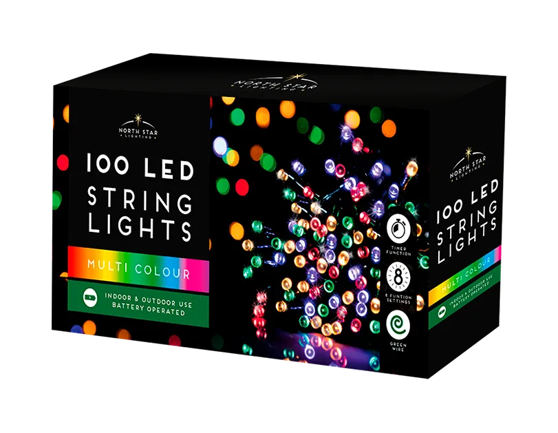 10 meters Multicoloured LED Battery Operated Christmas Lights 100 Count