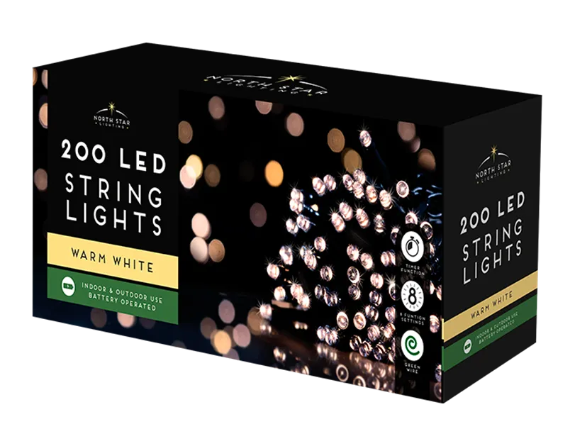 20 meters Warm White LED Battery Operated Christmas Lights 200 Count