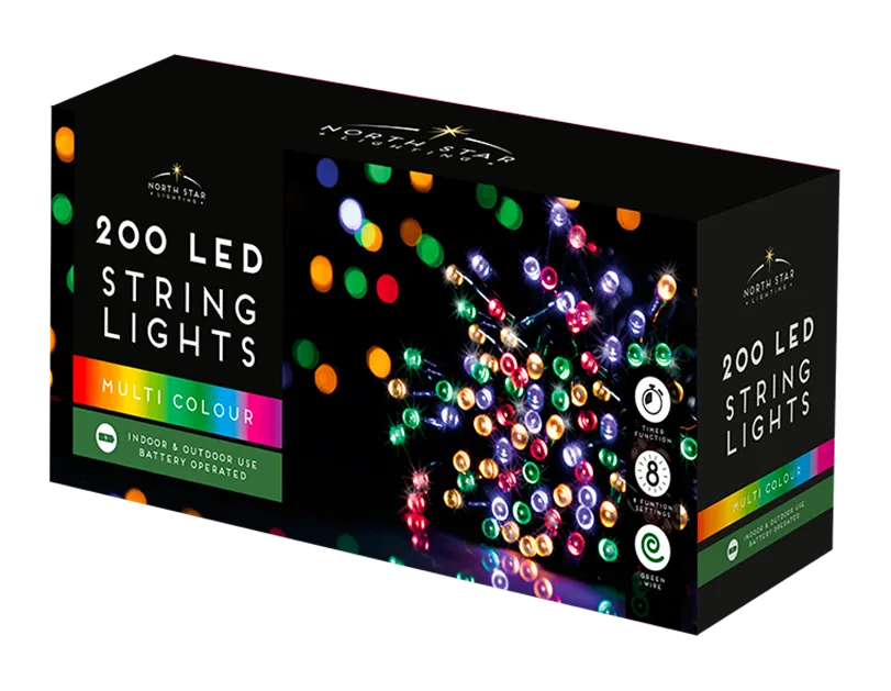 20 meters Multicoloured LED Battery Operated Christmas Lights 200 Count