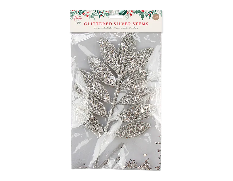 43cm Silver Glitter Stems