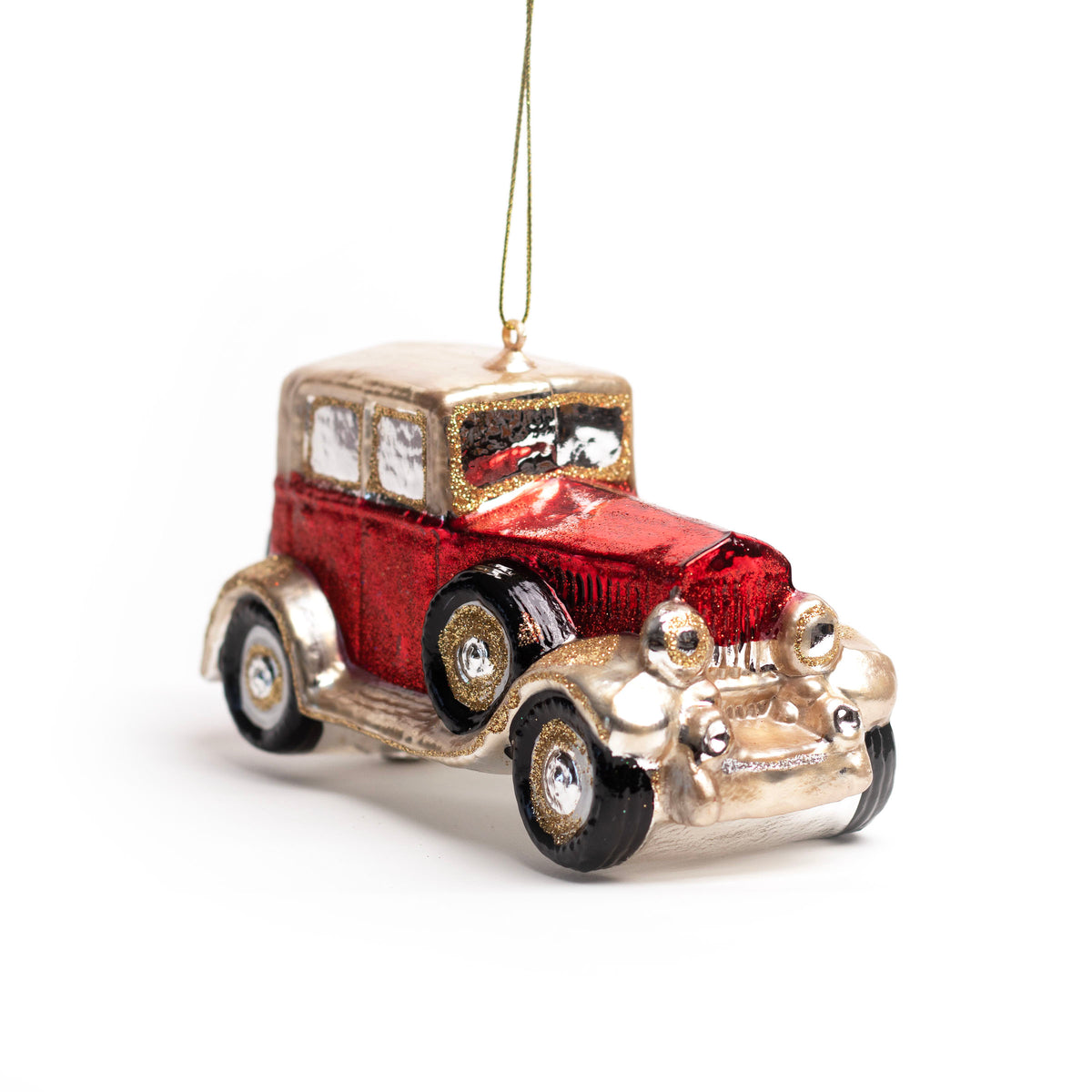 14cm Vintage Red Car Glass Ornament OGS007