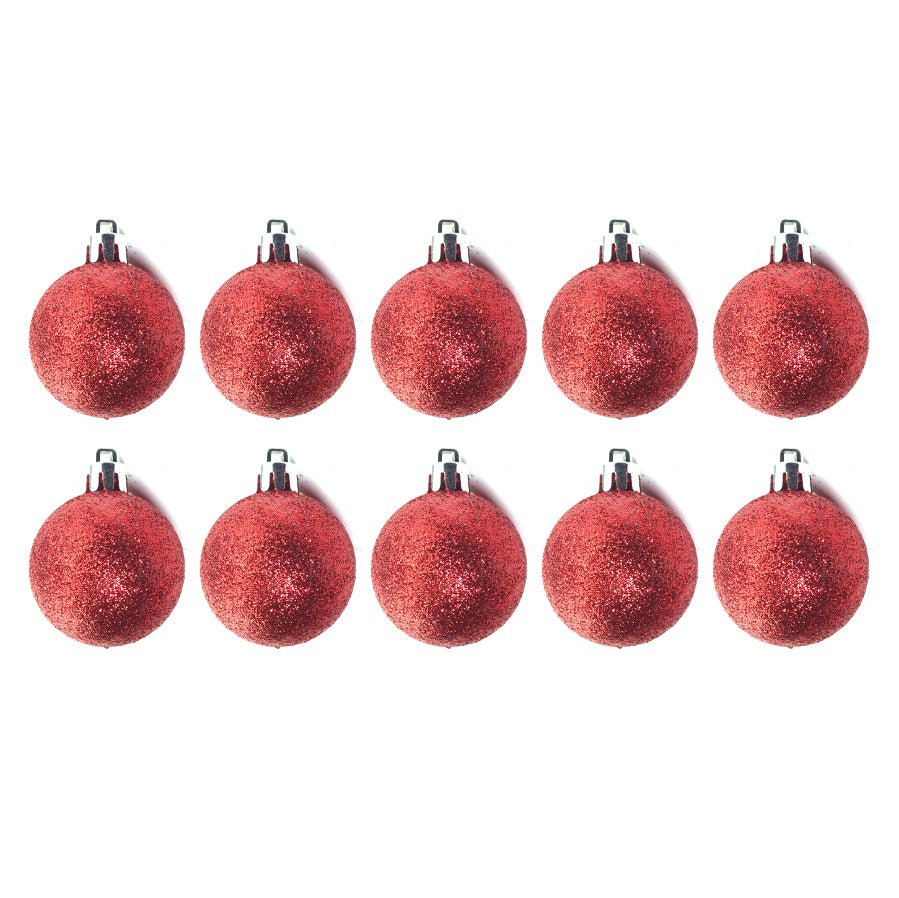 10pcs 4cm Christmas Ornament Glitter Red - MODA FLORA Santa's Workshop