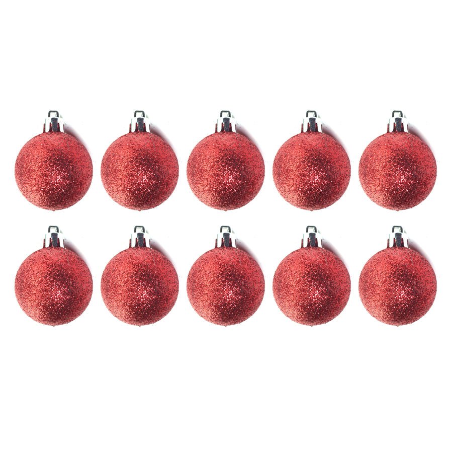 10pcs 4cm Christmas Ornament Glitter Red - MODA FLORA Santa's Workshop