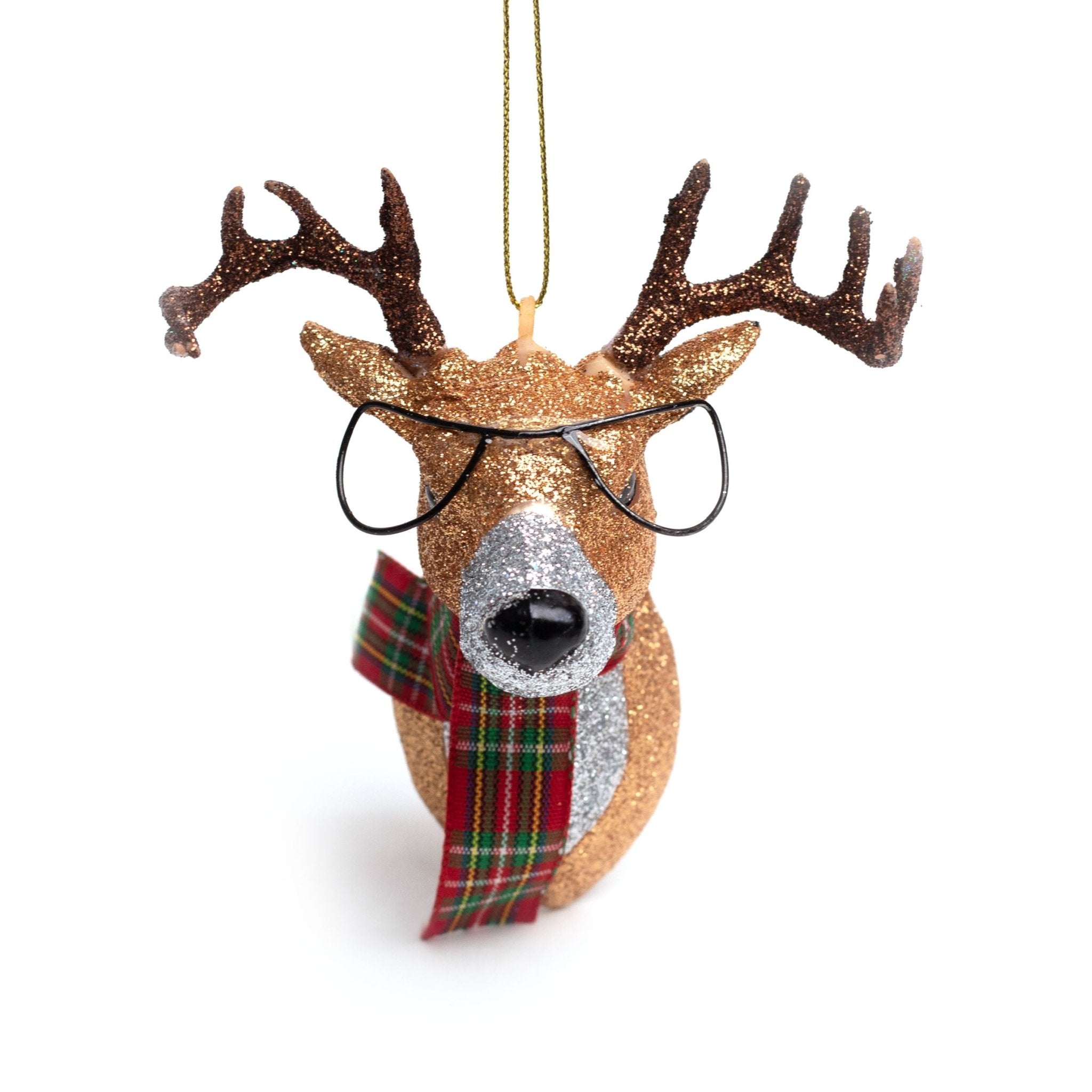11cm Reindeer With Glasses Glass Ornament OGS005 - MODA FLORA Santa's Workshop