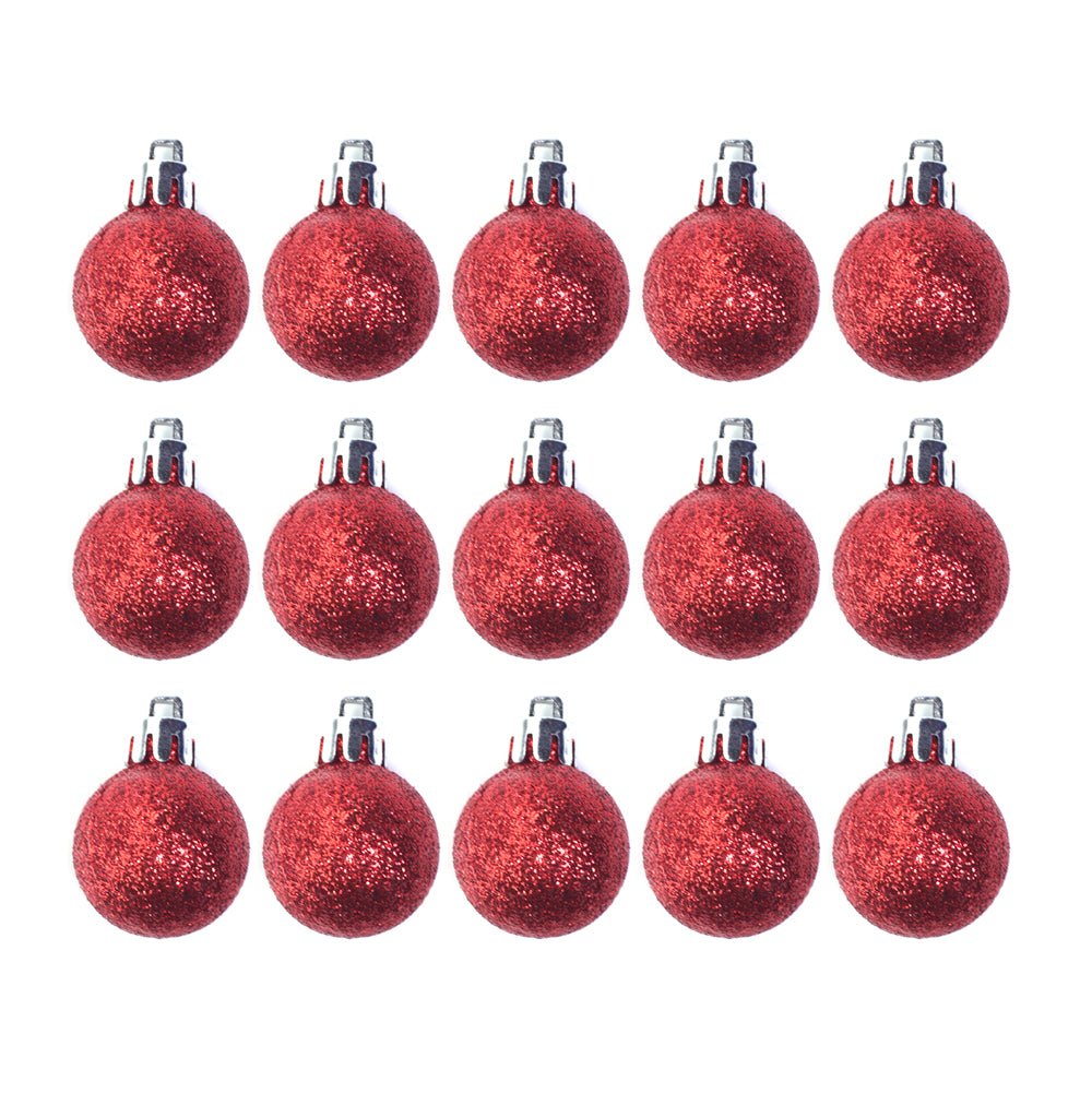 15pcs 3cm Christmas Ornament Glitter Red - MODA FLORA Santa's Workshop