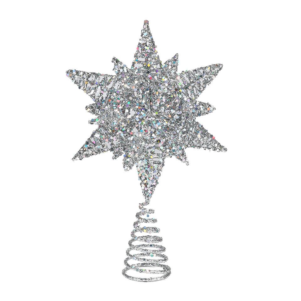 16.5cm 3D Star Tree Topper Silver - MODA FLORA Santa's Workshop