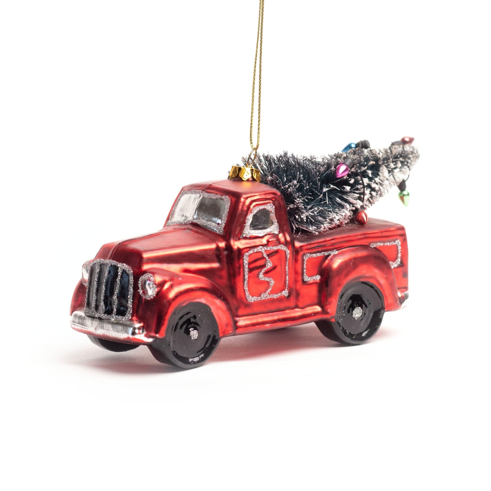 16cm Red Truck Christmas Tree Glass Ornament OGS015 - MODA FLORA Santa's Workshop