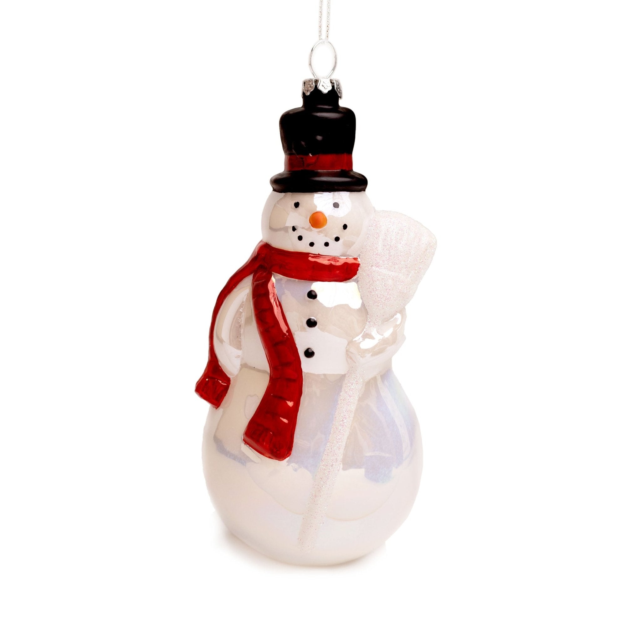 16cm Snowman Red Scarf Glass Ornament OGS020 - MODA FLORA Santa's Workshop