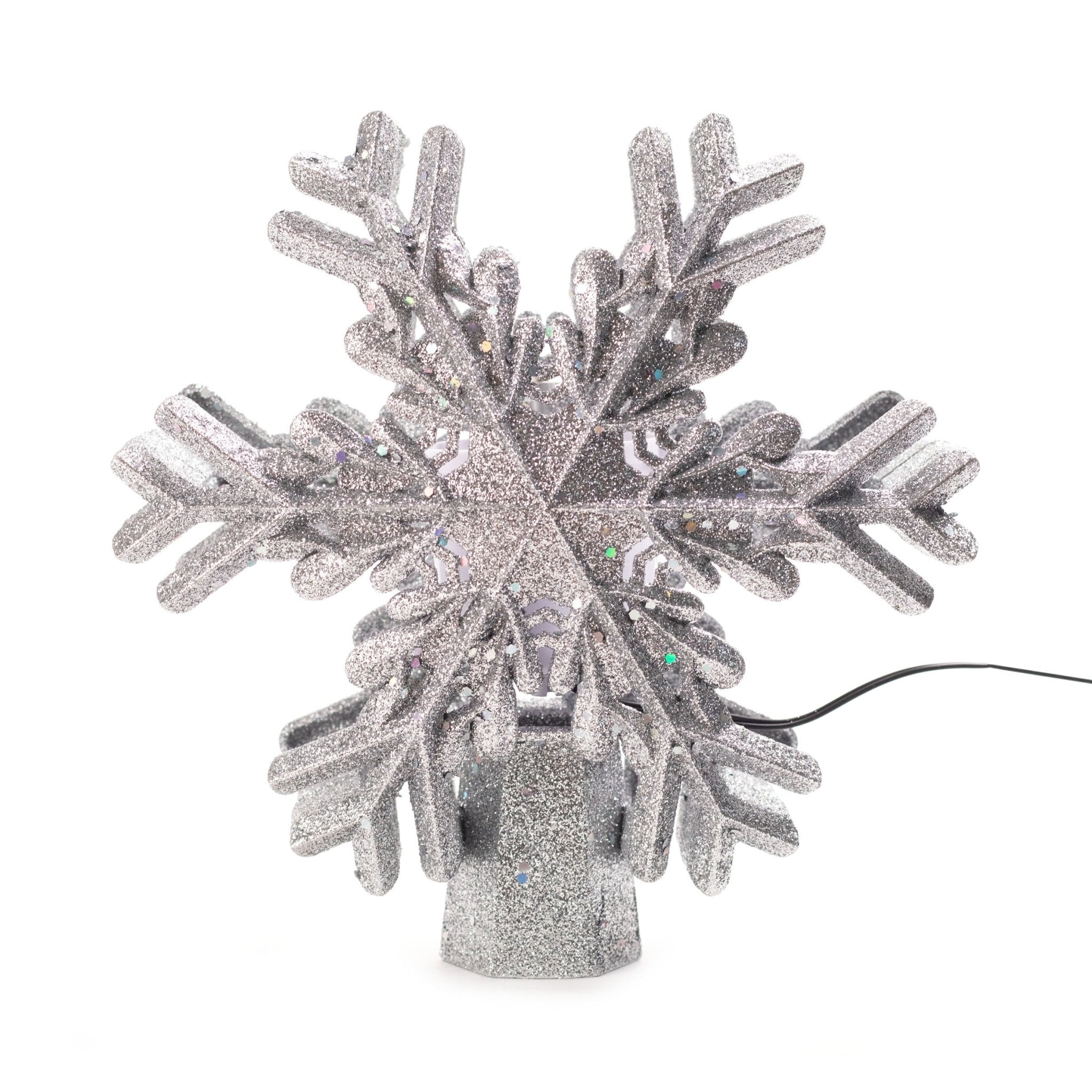 21.5cm LED Projector Snowflake Tree Topper Silver - MODA FLORA Santa's Workshop