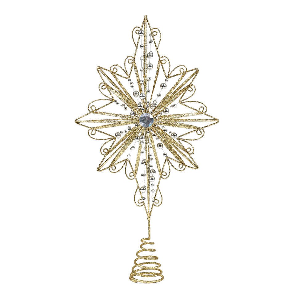 22.5cm 8 Pointed Star Tree Topper Gold - MODA FLORA Santa's Workshop