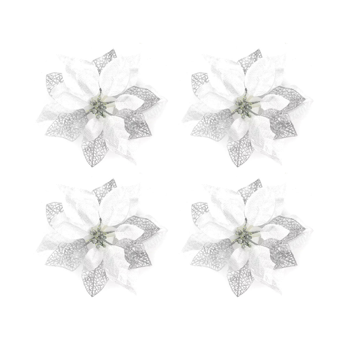 22cm Silver White Clip-on Poinsettia Artificial Flower - MODA FLORA Santa's Workshop