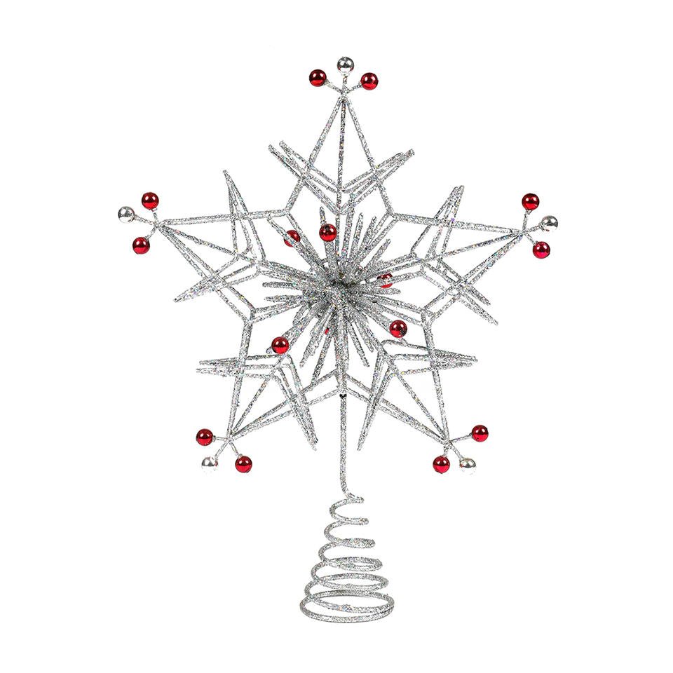 25.5cm 5 Pointed Star Tree Topper Silver - MODA FLORA Santa's Workshop