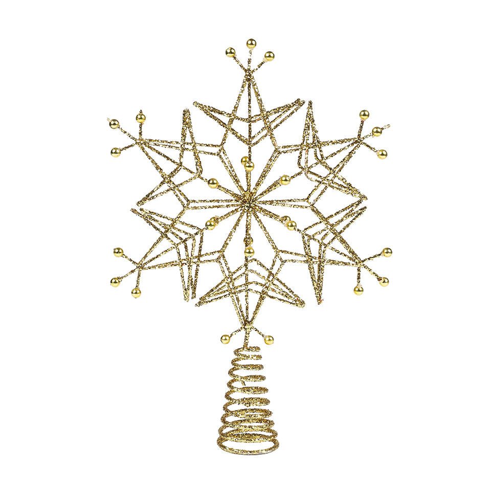 25.5cm 6 Pointed Star Tree Topper Gold - MODA FLORA Santa's Workshop