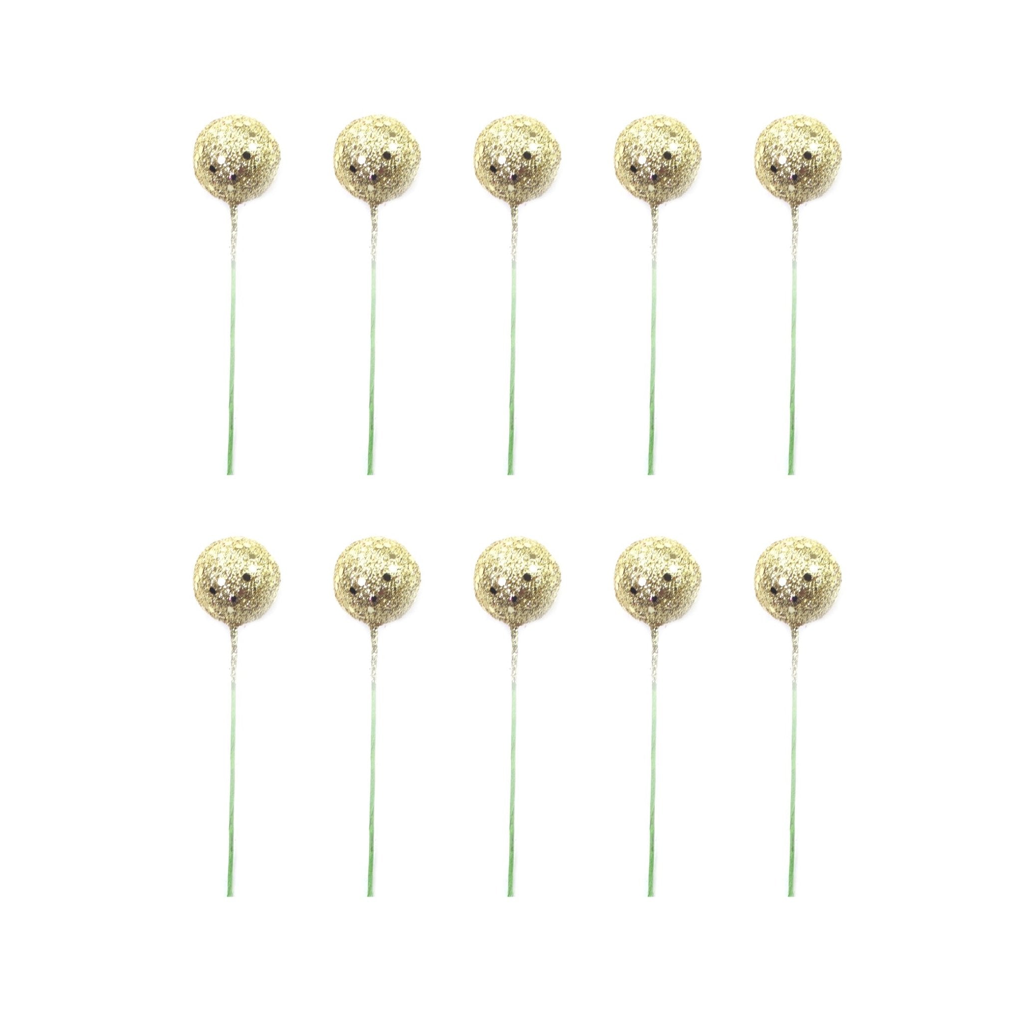 2cm Gold Glitter berry on pin 10pcs - MODA FLORA Santa's Workshop