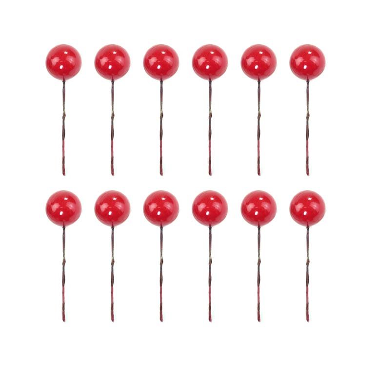 2cm red berry on pin 12pcs - MODA FLORA Santa's Workshop