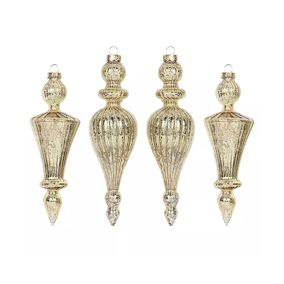 4pcs 16-18cm Champagne Gold Mercury Glass Ornaments Set 1804001G - MODA FLORA Santa's Workshop
