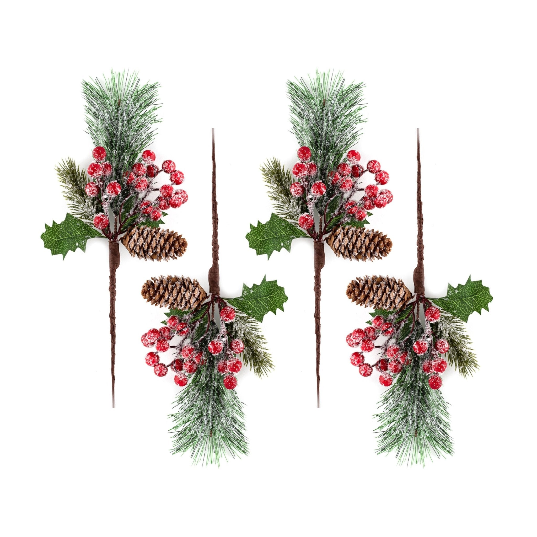 4pcs 30cm Frosted Pine Berries Pick - MODA FLORA Santa's Workshop
