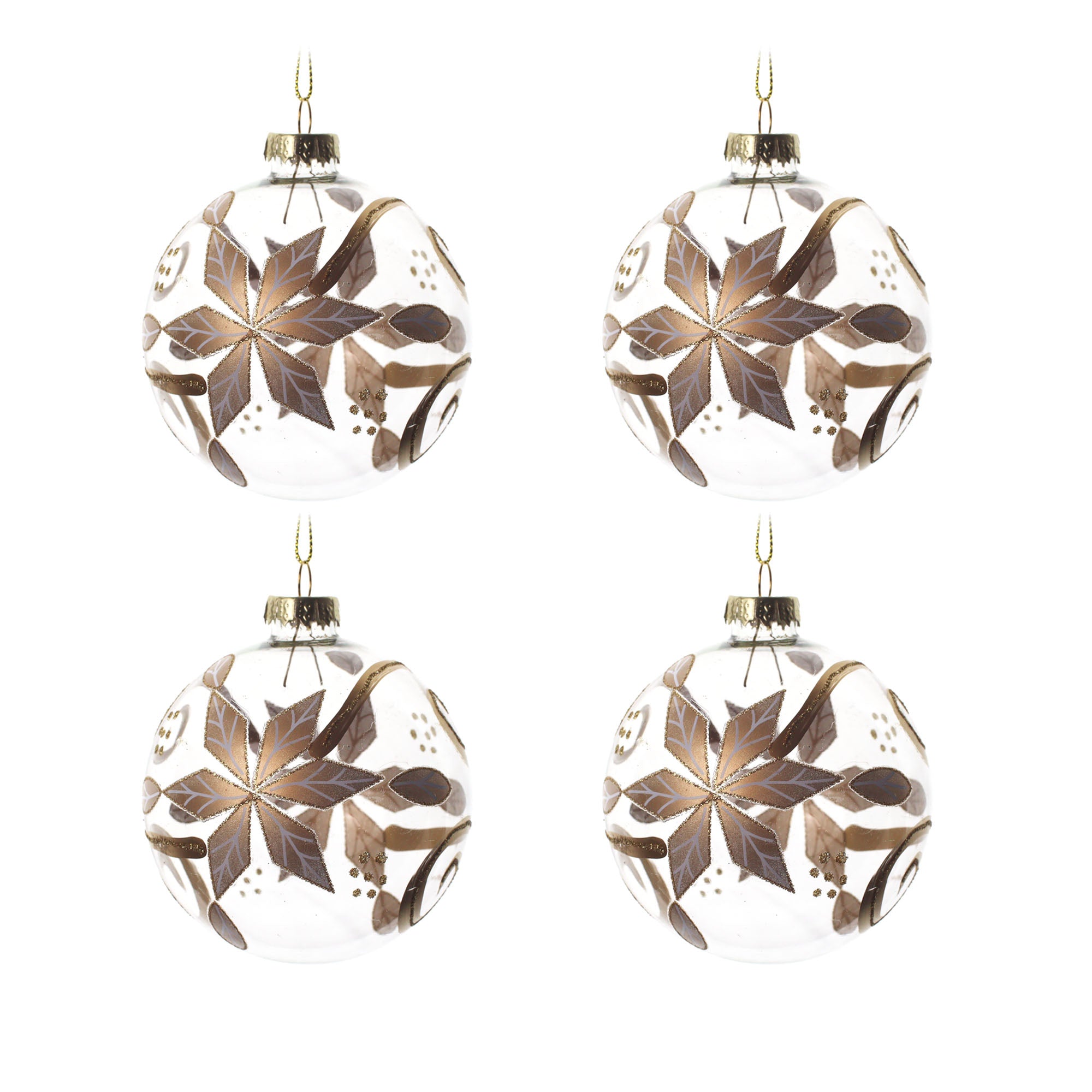 4pcs 8cm Clear Gold Poinsettia Glass Ornament 0804006G - MODA FLORA Santa's Workshop