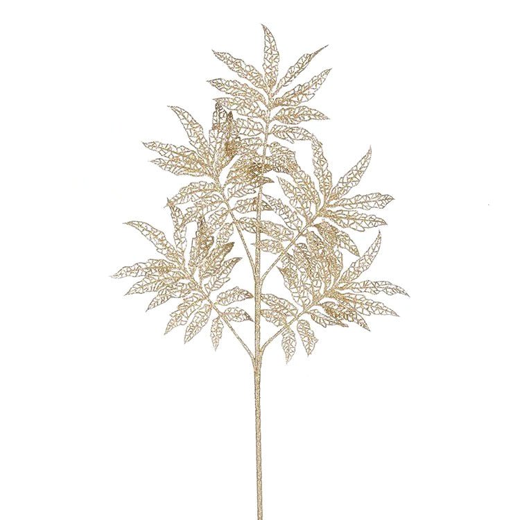 52cm Faux Glitter Gold Leaves Pick - MODA FLORA Santa's Workshop