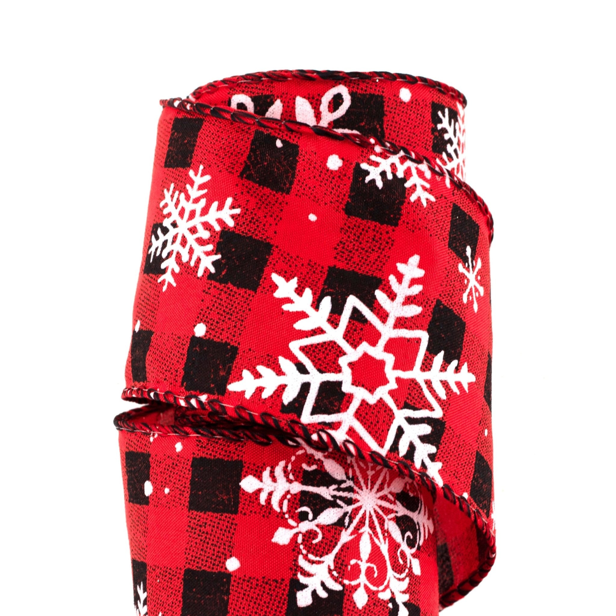 63mm x 9M Buffalo Plaid Snowflakes Wired Ribbon 6309037 - MODA FLORA Santa's Workshop