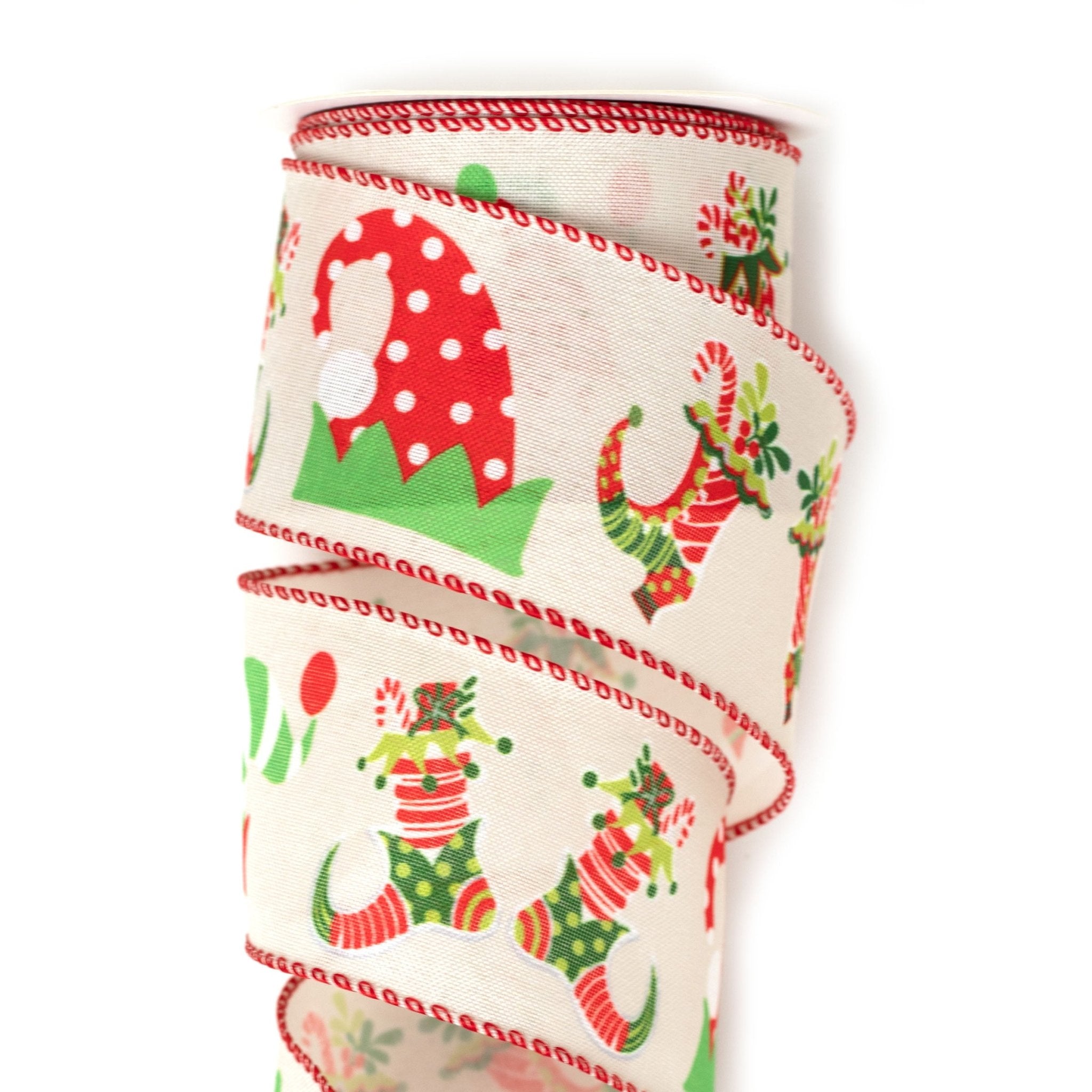 63mm x 9M Elf Wired Ribbon 6309015 - MODA FLORA Santa's Workshop