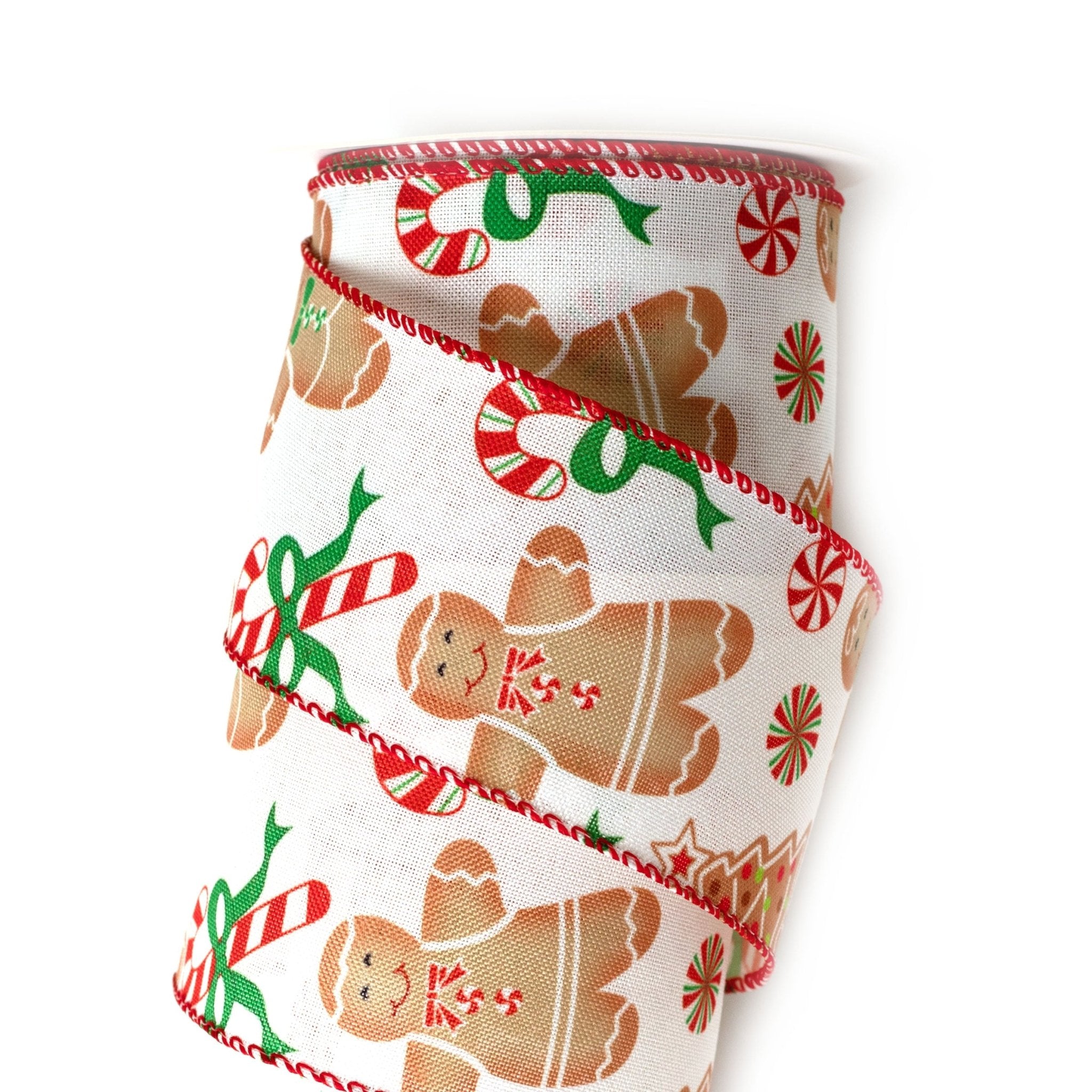 63mm x 9M Gingerbread Man Wired Ribbon 6309022 - MODA FLORA Santa's Workshop