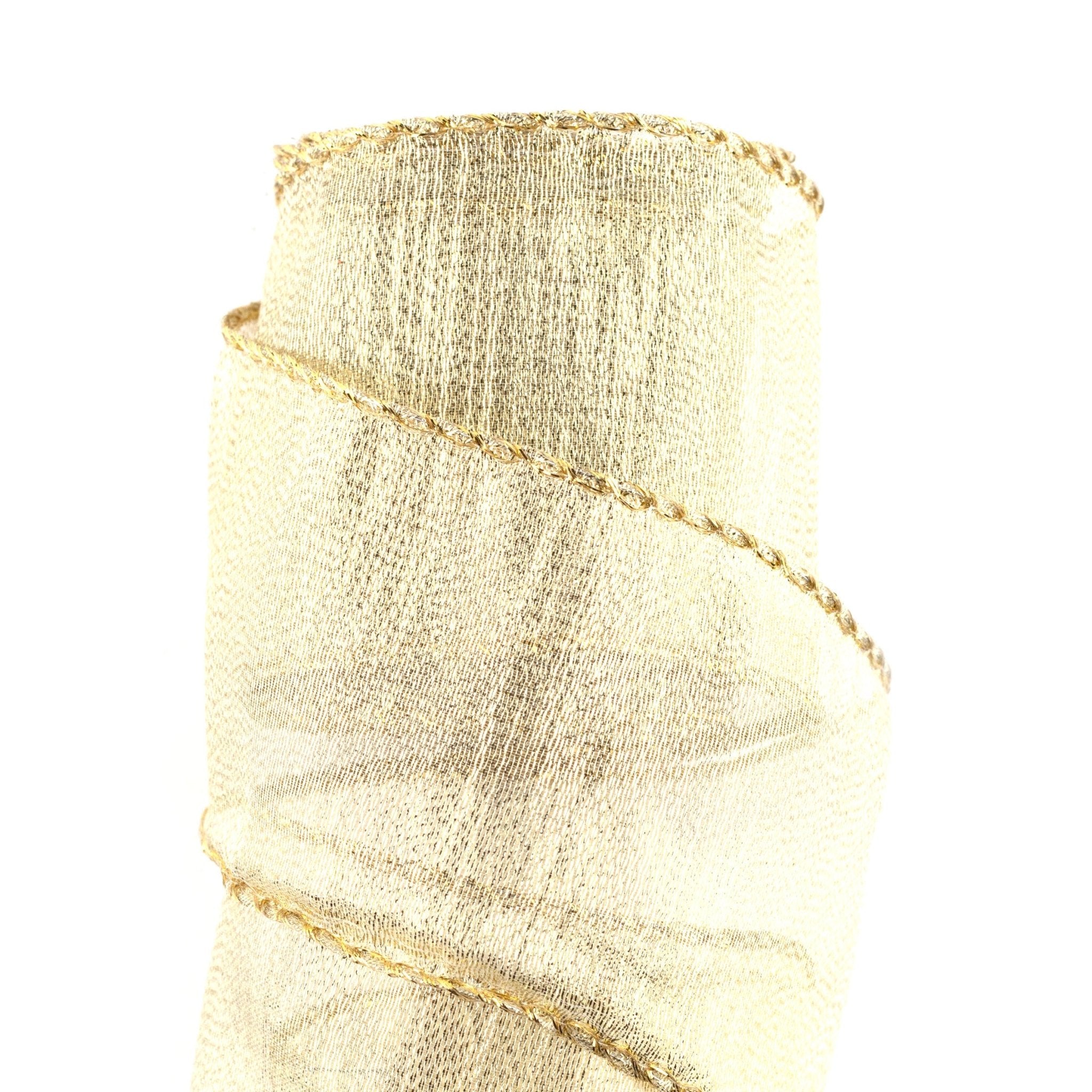 63mm x 9M Gold Organza Wired Ribbon 6309023 - MODA FLORA Santa's Workshop