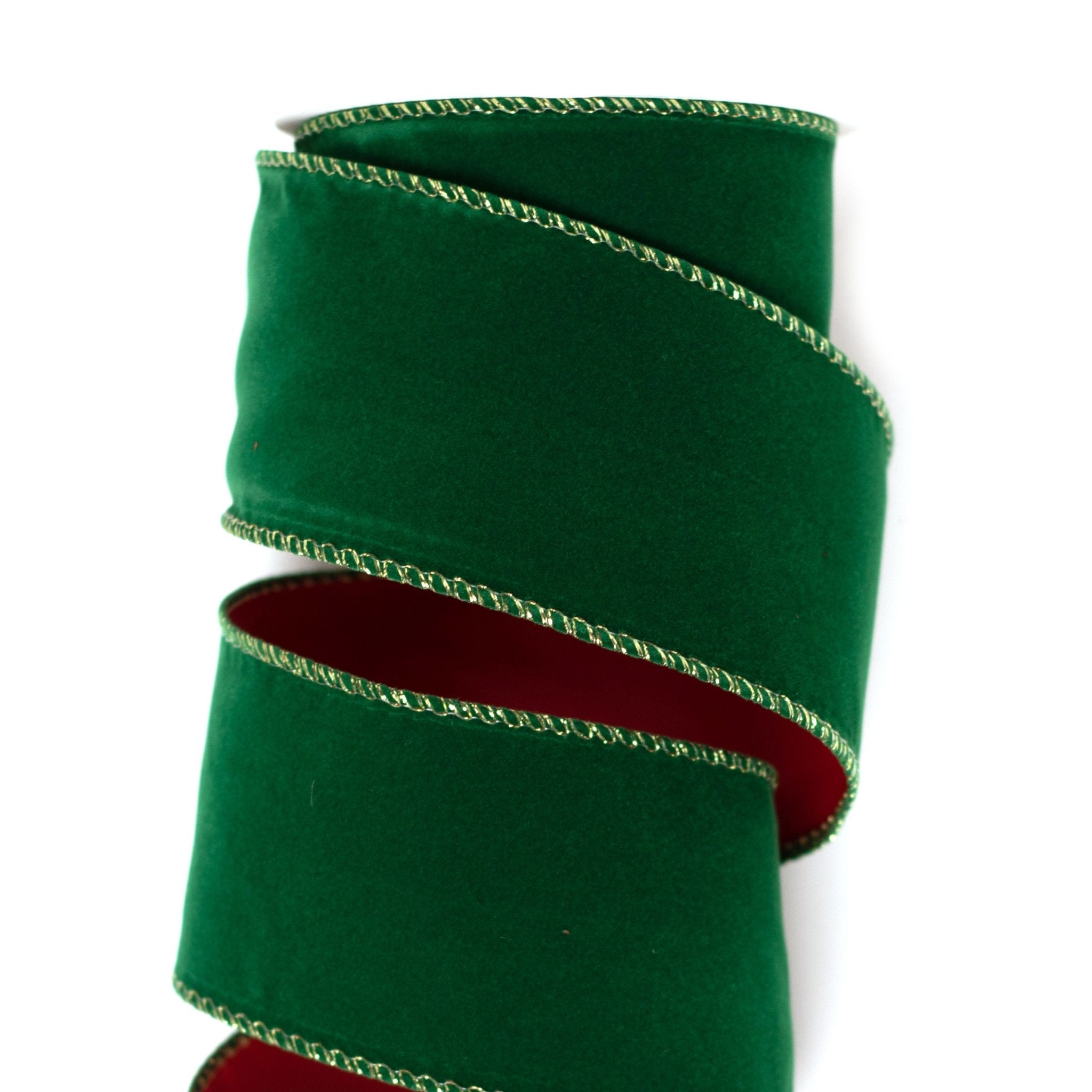 63mm x 9M Green Velvet Red Satin Wired Ribbon 6309006 - MODA FLORA Santa's Workshop